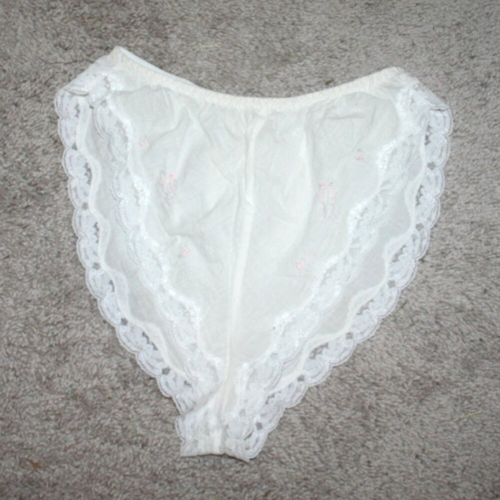 80s White Cotton Embroidered French Cut Tap Panties Barbizon Small